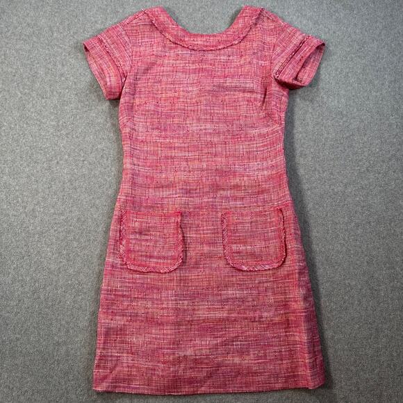 W by Worth Dresses & Skirts - W By Worth Pink Tweed Shift Dress Women's 0 Short Sleeve High Neck Linen Blend